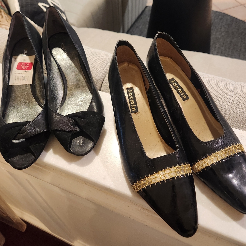 2pr Black Leather Women's Shoes